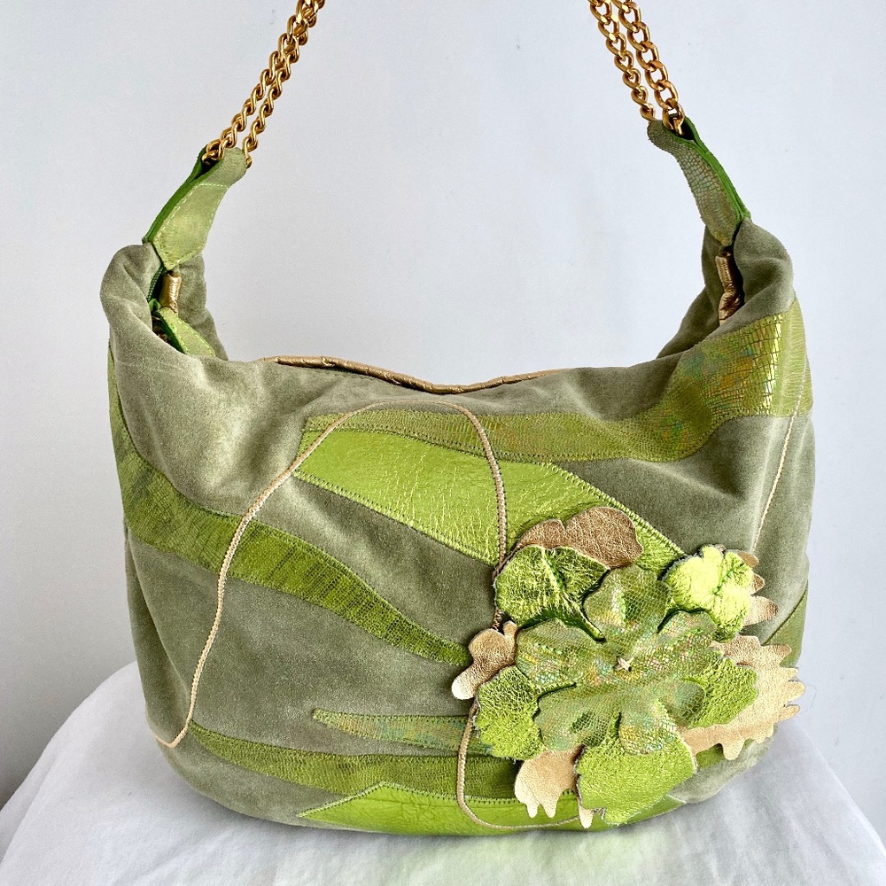 Chi by Falchi Green Suede and Leather Chain Strap